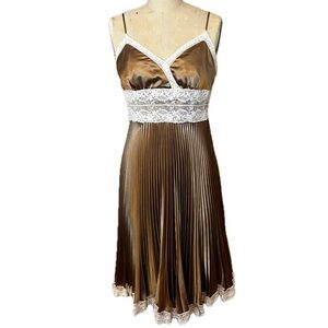 Vintage Betsey Johnson Pleated Lace Gold Dress